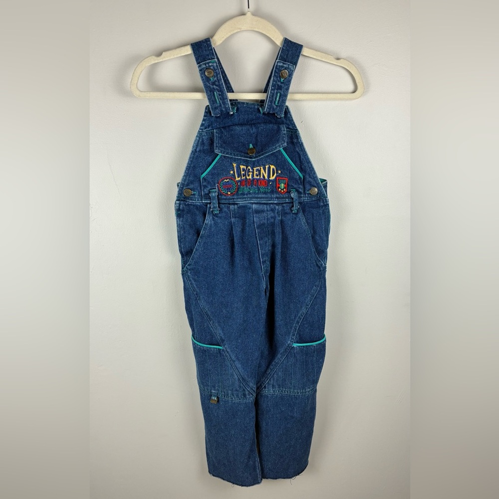 Vintage 80s Boys Overalls Denim 100% Cotton Embroidered Size 5